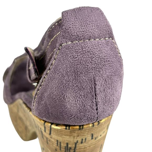 MixIt Strappy High Heel Shoes 6.5 Open Toe Cork 4” Heels Purple Suede 022-8051 - Picture 9 of 16